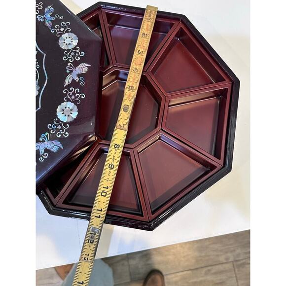 Asian Lacquer Abalone Black Octagonal Compartment Box Large trinket jewelry - Picture 7 of 8